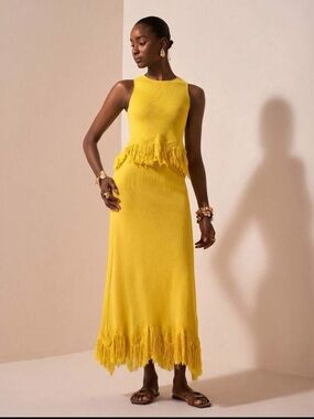 SHEIN Yellow Fringe Knit Maxi Dress